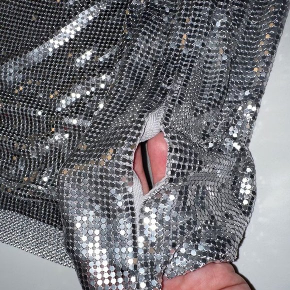 EXPRESS silver metal mesh chain mail halter party holiday Studio 54 Y2K runway - Picture 8 of 10